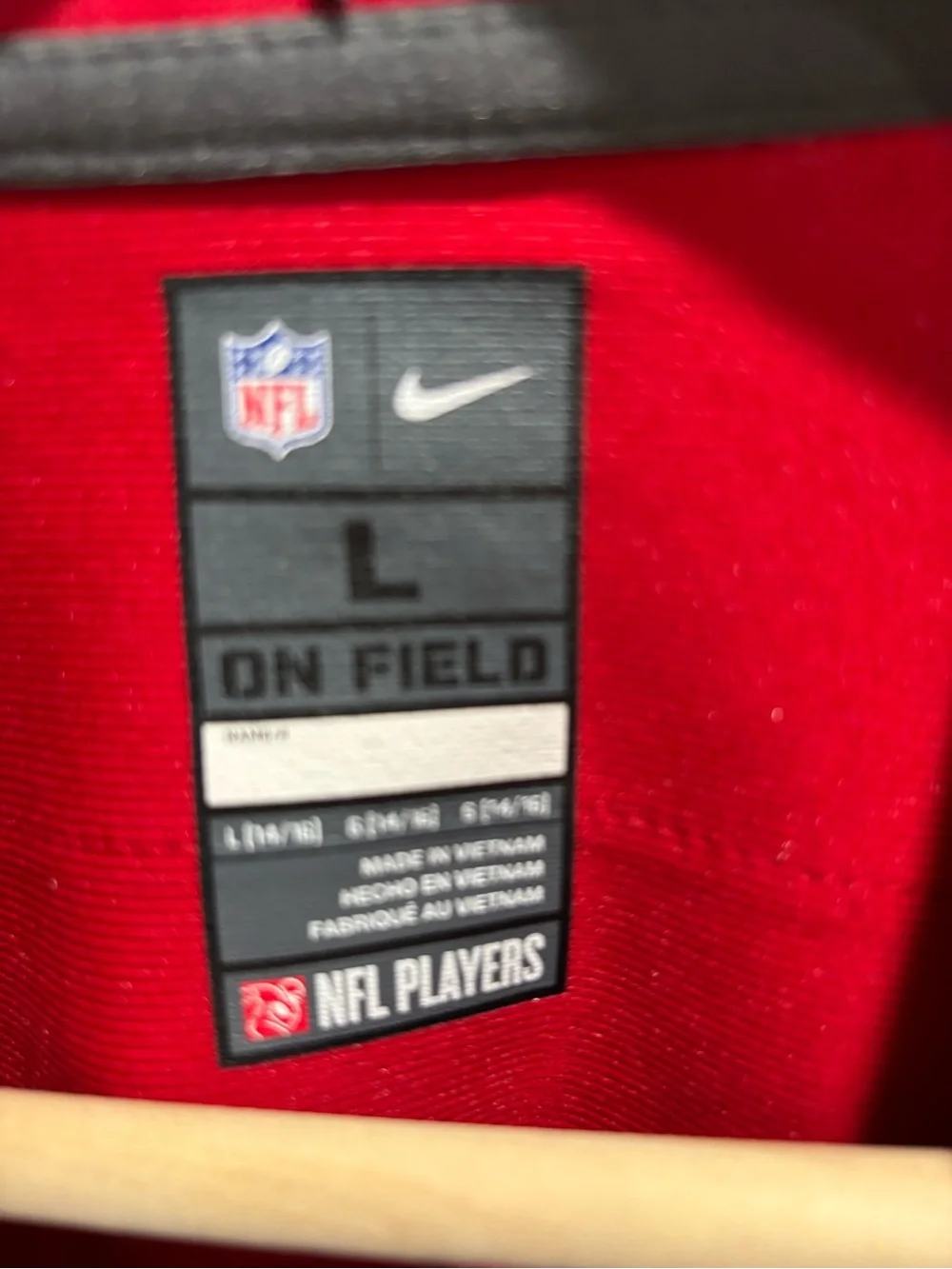 NFL Red On-Field Nike Football Jersey Collar Label